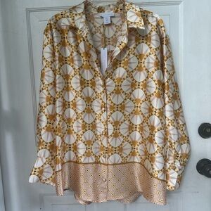 House of Harlow 1960 Sunburst Patterned Shirt in Gold and Cream